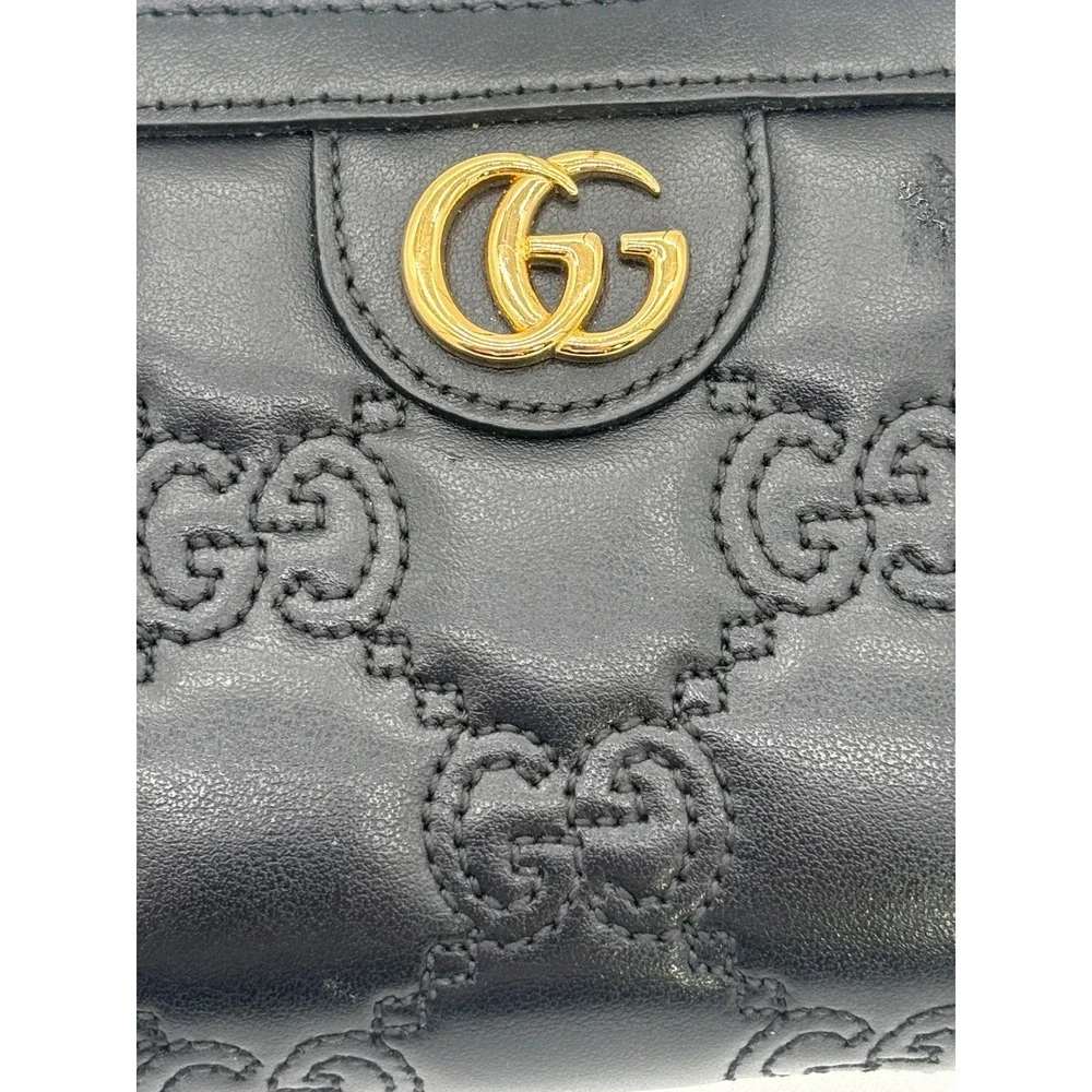 Gucci Zip Around Wallet Women's Black GG Matelasse Quilted Leather Gold Hardware